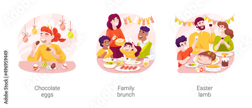 Easter meal isolated cartoon vector illustration set