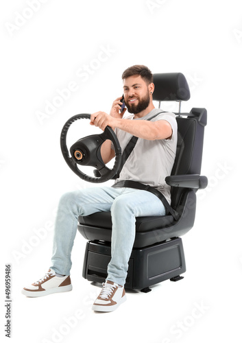 Handsome man with steering ...