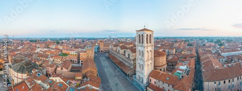 Fotografie Sunrise aerial view of Piazza Trento e Triste in Italian town Ferrara