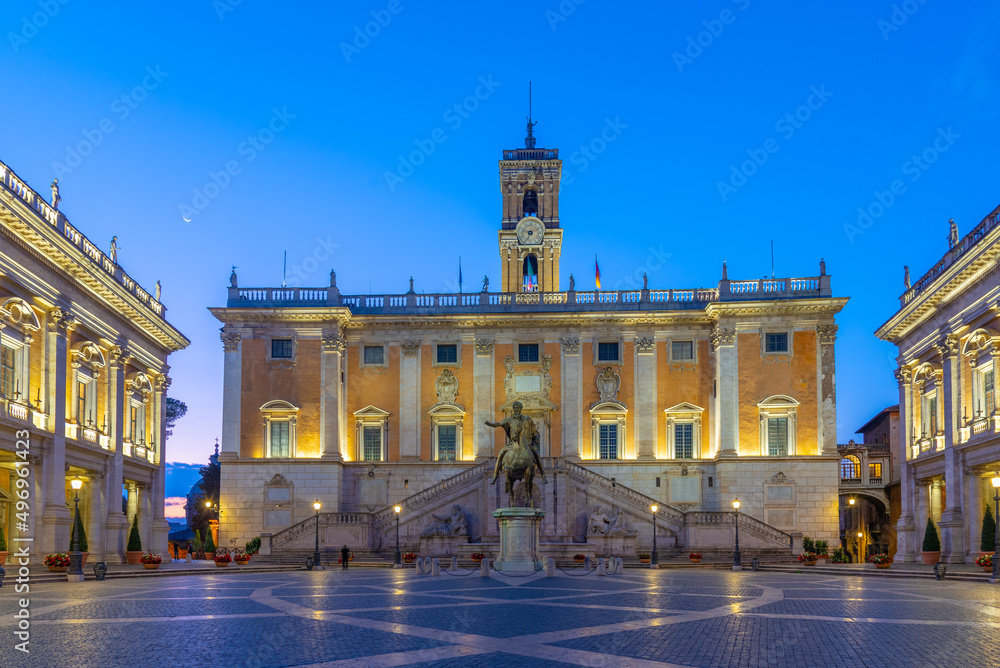 Sunrise view of Senatorial Palace at Capitoline hill in Rome, Italy ...