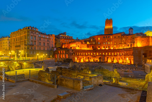 Sunrise view of Foro Traiano in Rome, Italy photo