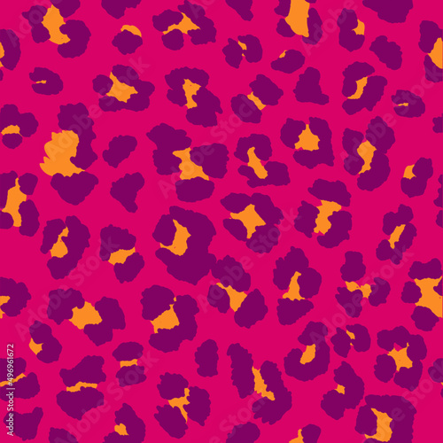 Seamless leopard pattern in pink, purple and gold.