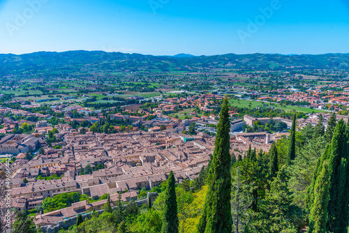 Aerial view of the city center of Italian town Gubbio photo