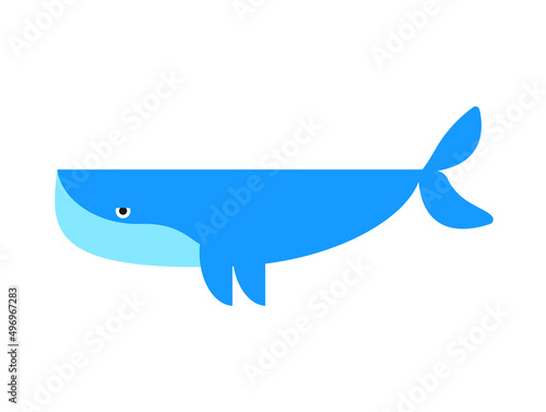 Blue cute whale isolated marine animal , Vector illustration