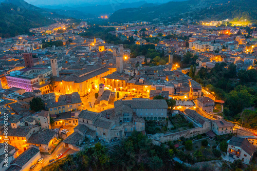 Sunset aerial view of city center of Italian town Ascoli Piceno