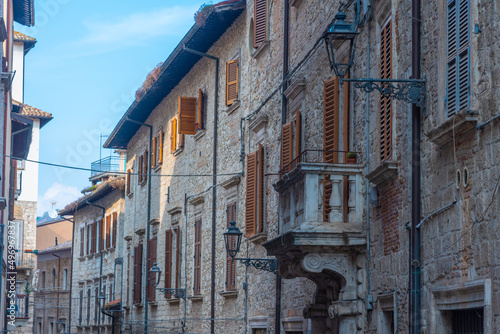 Narrow street in the old town of Ascoli Piceno in Italy