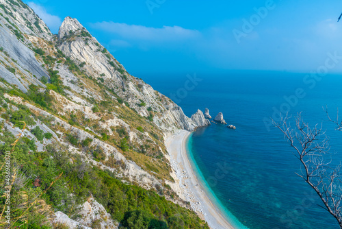 Spiaggia delle Due Sorelle beach at Monte Conero natural park in Italy photo