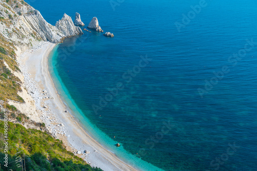 Spiaggia delle Due Sorelle beach at Monte Conero natural park in Italy photo