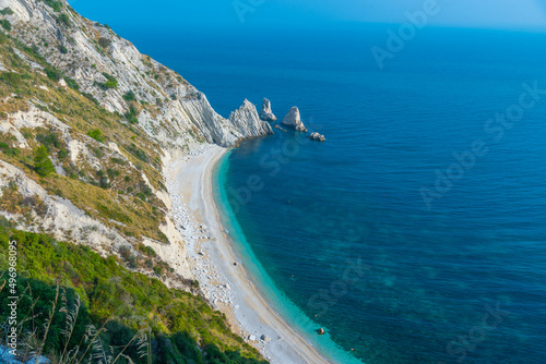 Spiaggia delle Due Sorelle beach at Monte Conero natural park in Italy photo