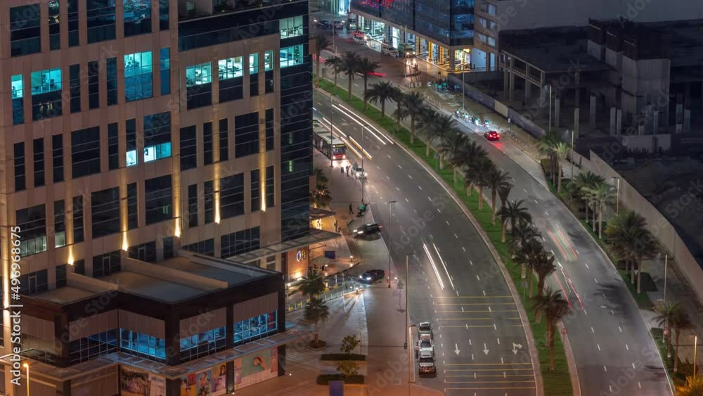Bay Square district night timelapse with mixed use and low rise complex office buildings located in Business Bay in Dubai Bay Square district night timelapse with mixed use and low rise complex office buildings located in Business Bay in Dubai