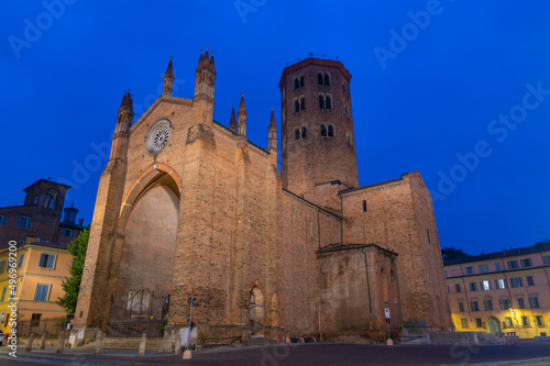 Sunrise over Basilica of Saint Antoninus in Italian town Piacenza photo