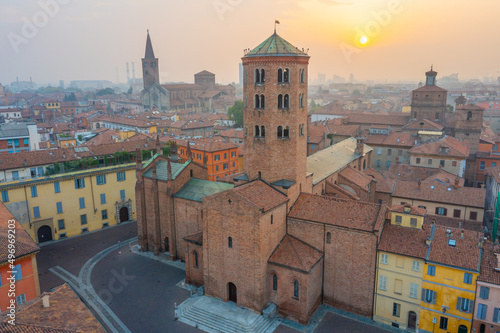 Aerial view over Basilica of Saint Antoninus in Italian town Piacenza photo