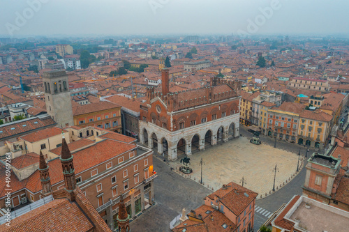 Aerial view over Piazza dei Cavalli in the center of Italian town Piacenza photo