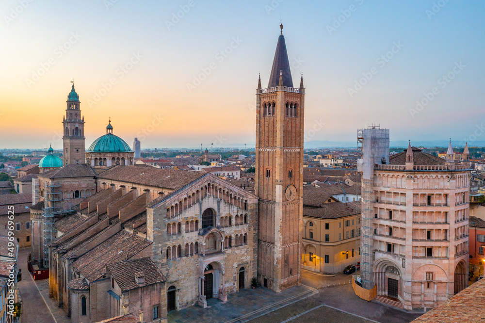 Sunrise view of the Cathedral of Parma in Italy