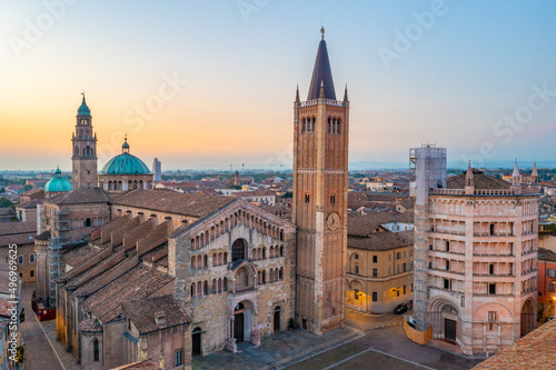 Sunrise view of the Cathedral of Parma in Italy photo