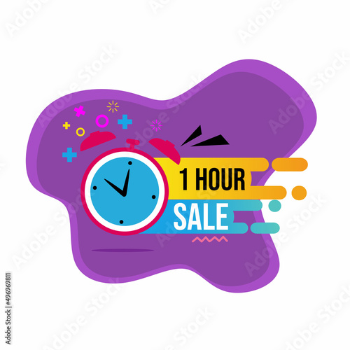 1 hour sale advertising badge sticker with clock icon. flat design