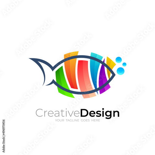 Fish logo colorful, Marine life design template, 3d colorful