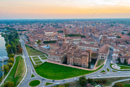 Sunset aerial view of Italian town Mantua