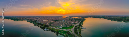 Sunset aerial view of Italian town Mantua