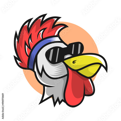 rooster head cartoon with sunglass ready to rock