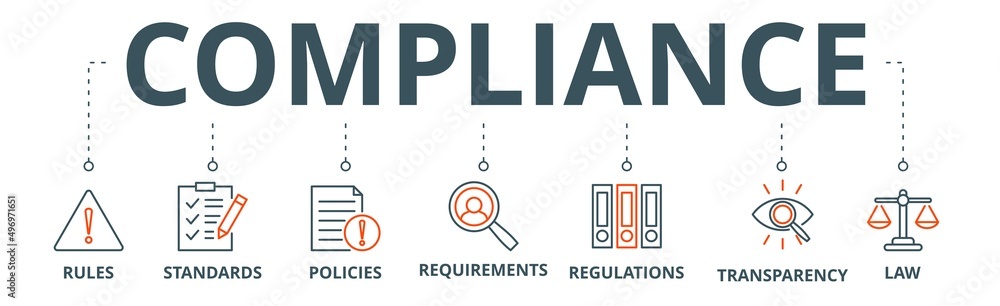 Compliance banner web icon vector illustration concept with icon of rules, standards, policies, requirements, regulations, transparency, and law Compliance banner web icon vector illustration concept with icon of rules, standards, policies, requirements, regulations, transparency, and law