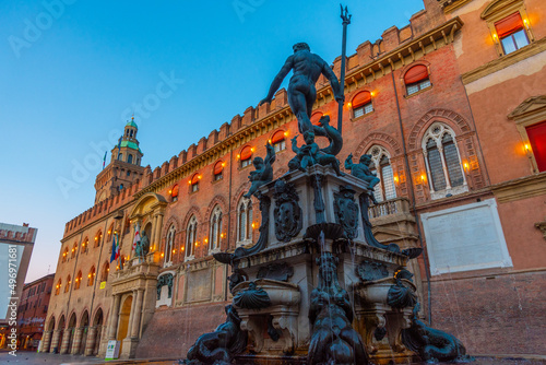 Fountain of Neptune in front of the palazzo d'accursio in Bologna. Italy