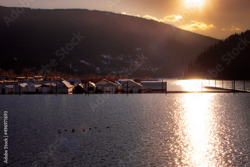 Sunset over the lake in Nelson, BC photo