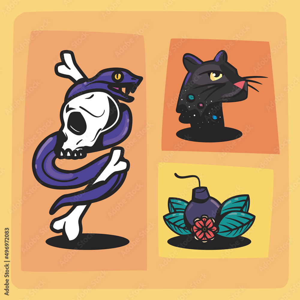 Fototapeta premium three flat tattoos