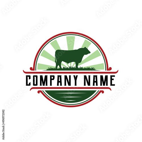 Cattle Farm Logo Design, retro or vintage style, stock Vector