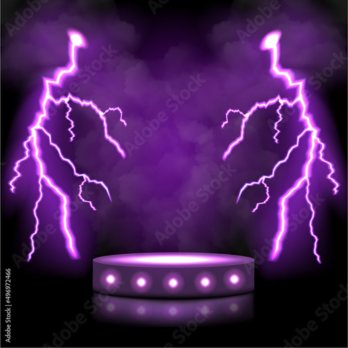 Neon pedestal with lightning strikes