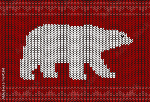 Polar bear on the knitting pattern, Happy new year, vector illustration
