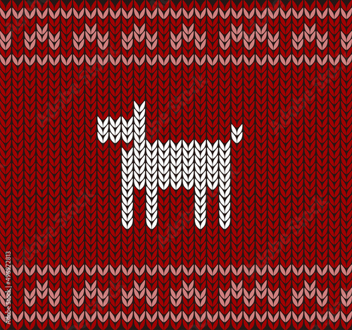 Dog on knitting pattern, Happy new year, vector illustration