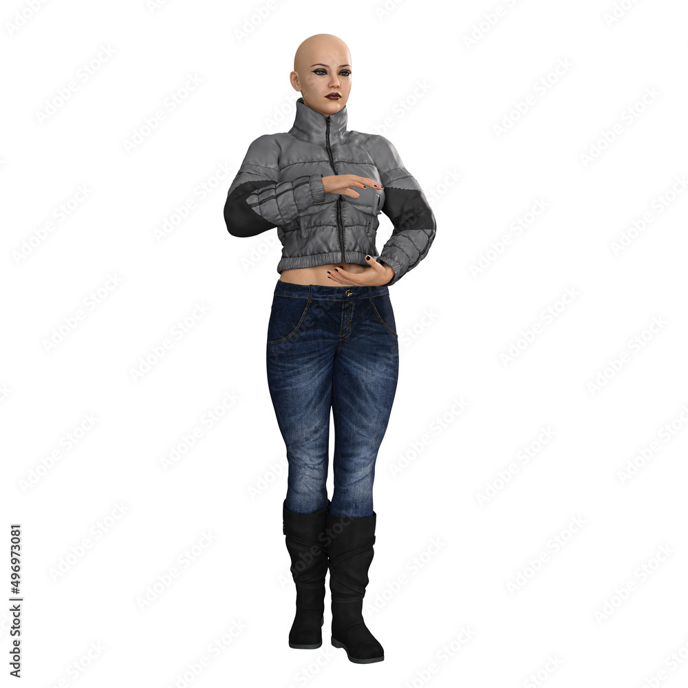 Contemporary Woman in Jeans with Long Red Windblown Hair on Isolated White Background, 3D Rendering, 3D illustration Contemporary Woman in Jeans with Long Red Windblown Hair on Isolated White Background, 3D Rendering, 3D illustration