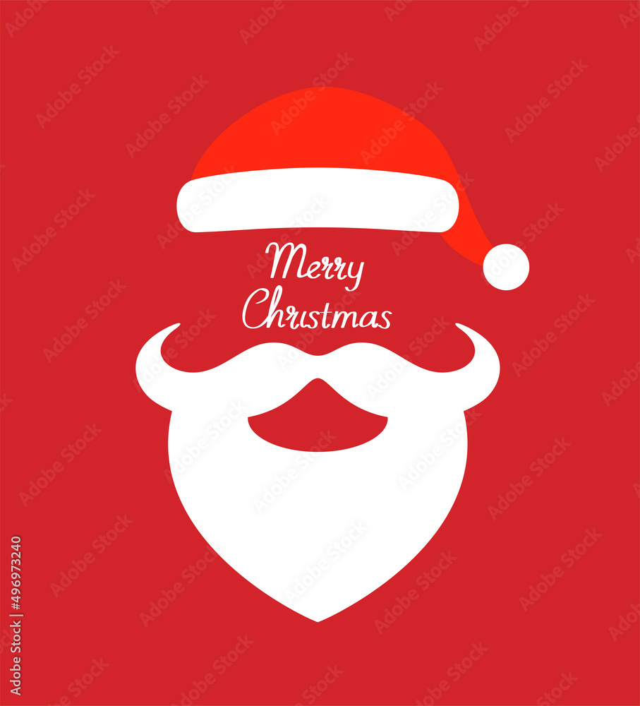 Merry Christmas concept with Christmas hat and Santa white beard Merry Christmas concept with Christmas hat and Santa white beard