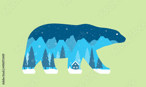 Winter landscape showing on the shape of polar bear