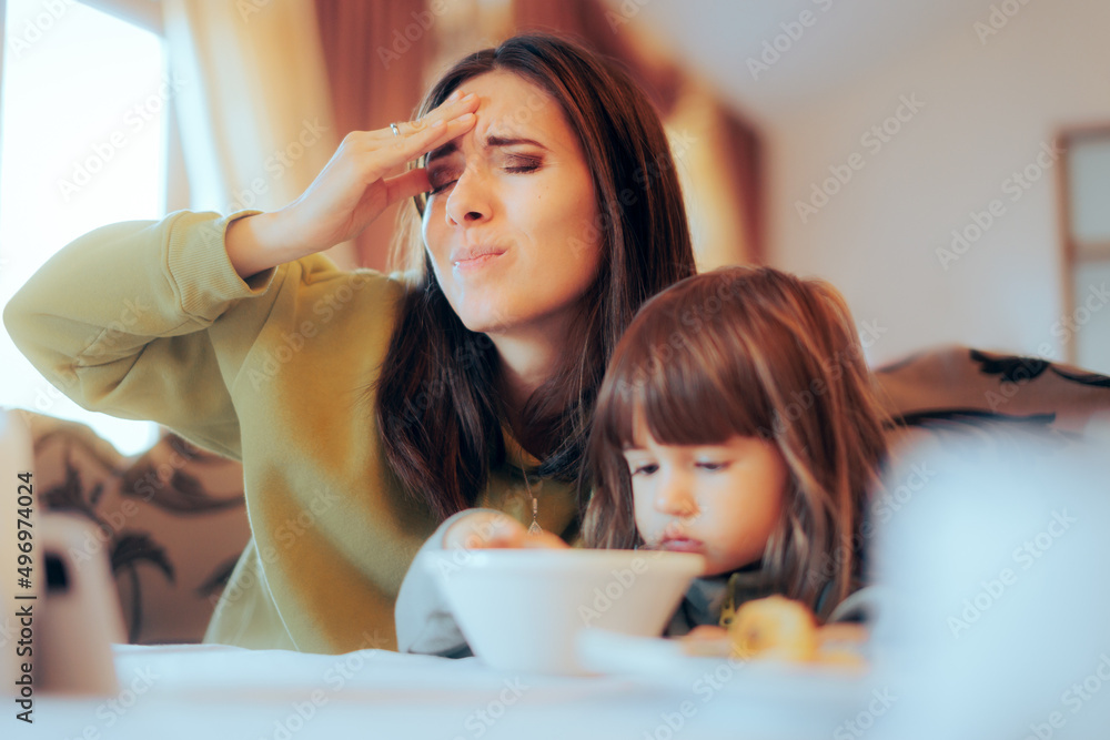 Mother Stressing Over Child Not Eating Breakfast 
