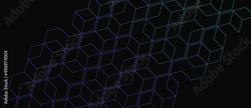 Stylish structure hexagonal line geometric pattern background. Abstract geometric backdrop with neon isometric blocks. Modern vector illustration.