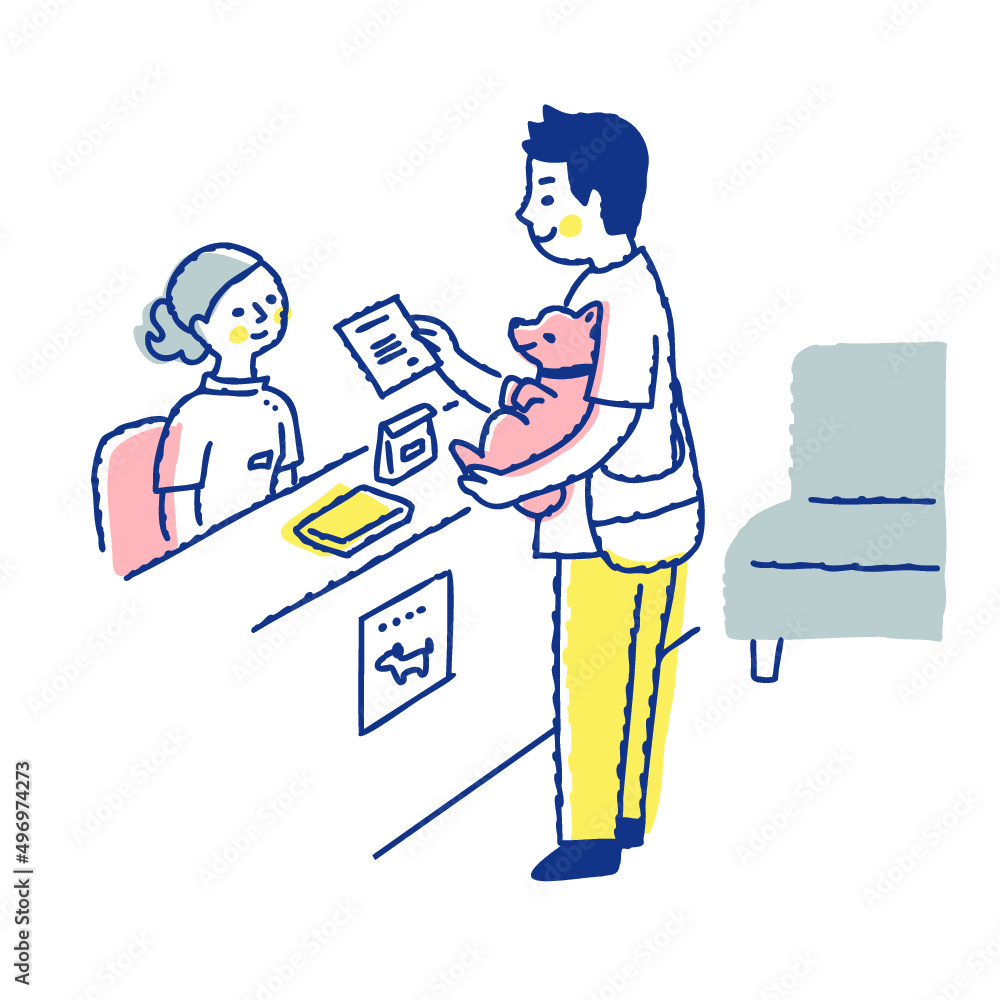 動物病院の窓口で治療費の支払いをする男性