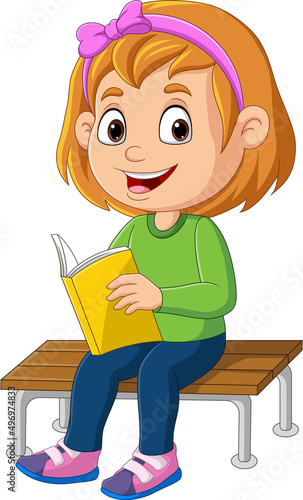 Cartoon little girl reading a book