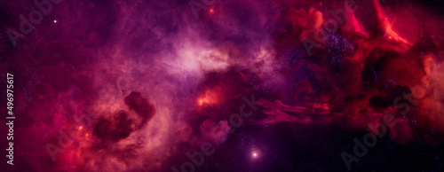 Atmospheric Cosmos Panorama. Futuristic Pink and Purple Banner.