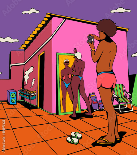 Person photographing friends