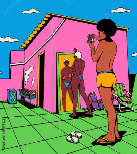 Person photographing friends
