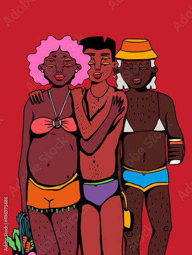 Three friends with pregnant person