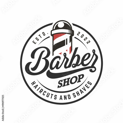 Vintage Barbershop Logo Design Vector Template photo
