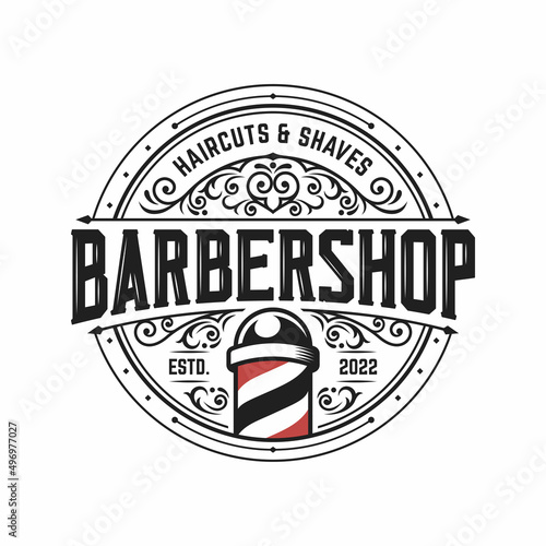 Vintage Barbershop Logo Design Vector Template