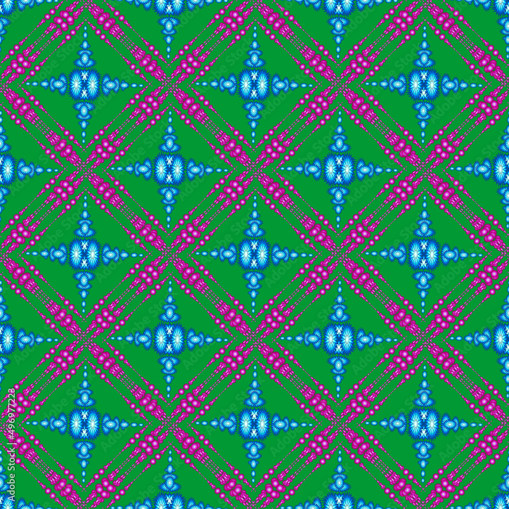 floral pattern, ethnic geometry purple blue floral seamless pattern, seamless pattern for curtain design, carpet, wallpaper, clothing, wrap, batik, green background fabric pattern