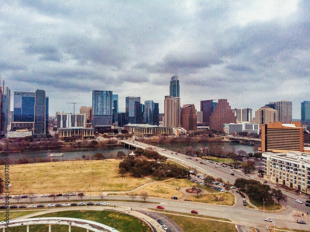 Naklejka premium Downtown Austin Texas Capitol and Lake