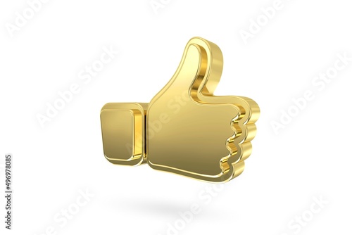 Obraz na płótnie Abstract gold thumb up icon isolated from the white background. 3d rendering w salonie