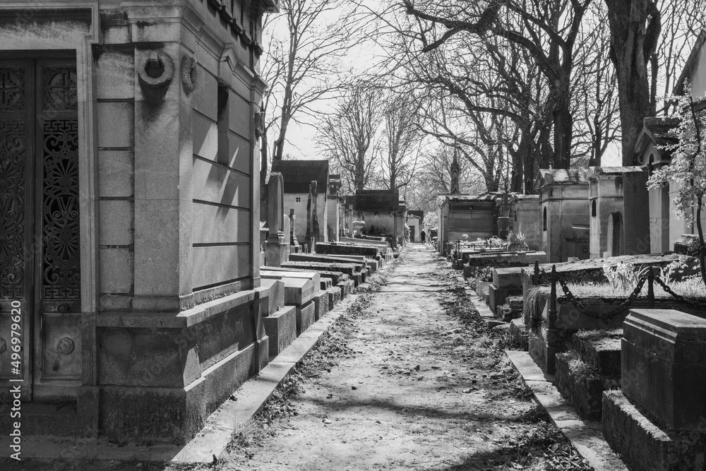 Pere Lachaise Cemetery path in Paris France