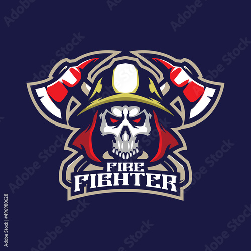 Firefighter mascot logo design vector with modern illustration concept style for badge, emblem and t shirt printing. Skull Firefighter illustration.